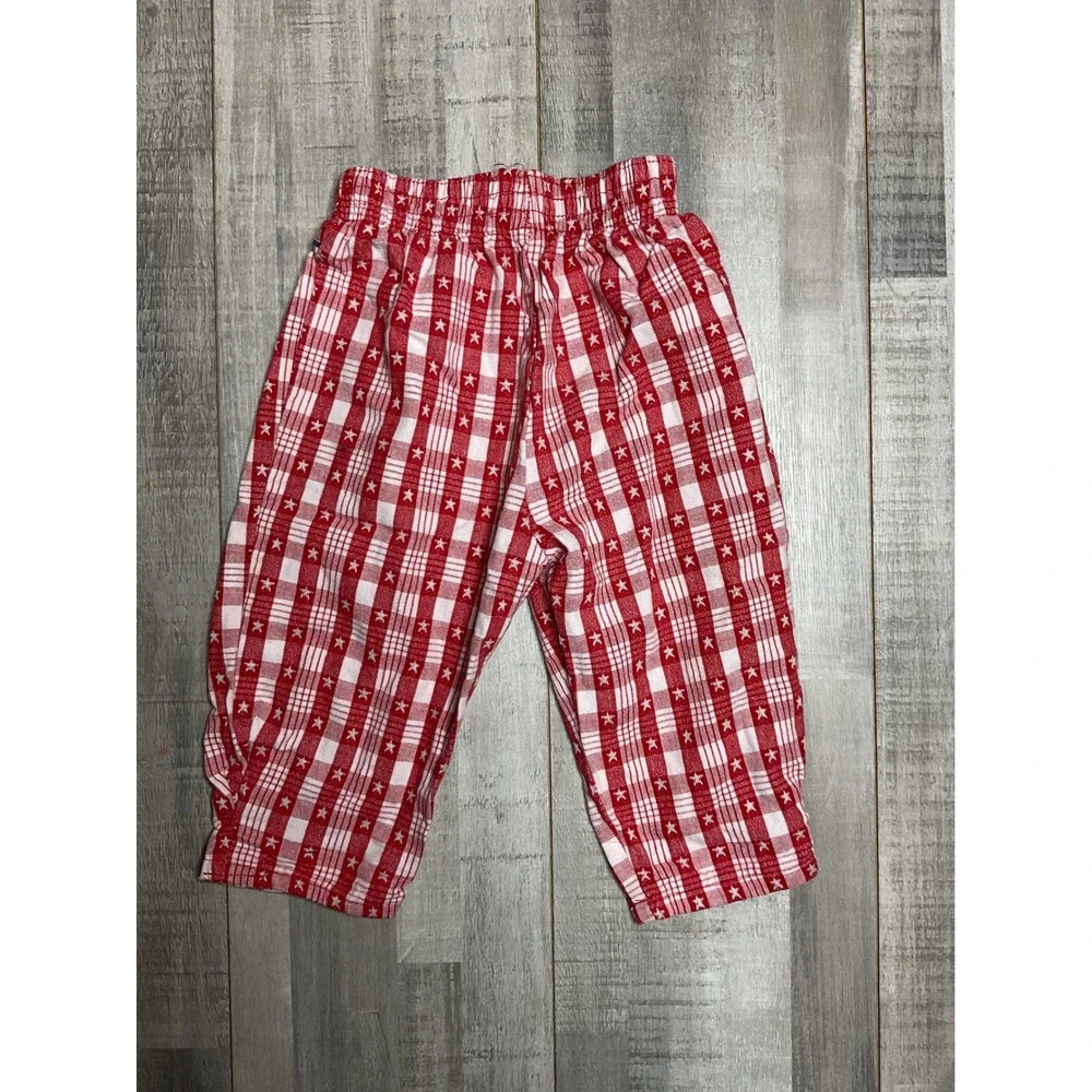 Vintage OshKosh Bgosh Red White Plaid Star Print Elastic Waist Pants Toddler 18M